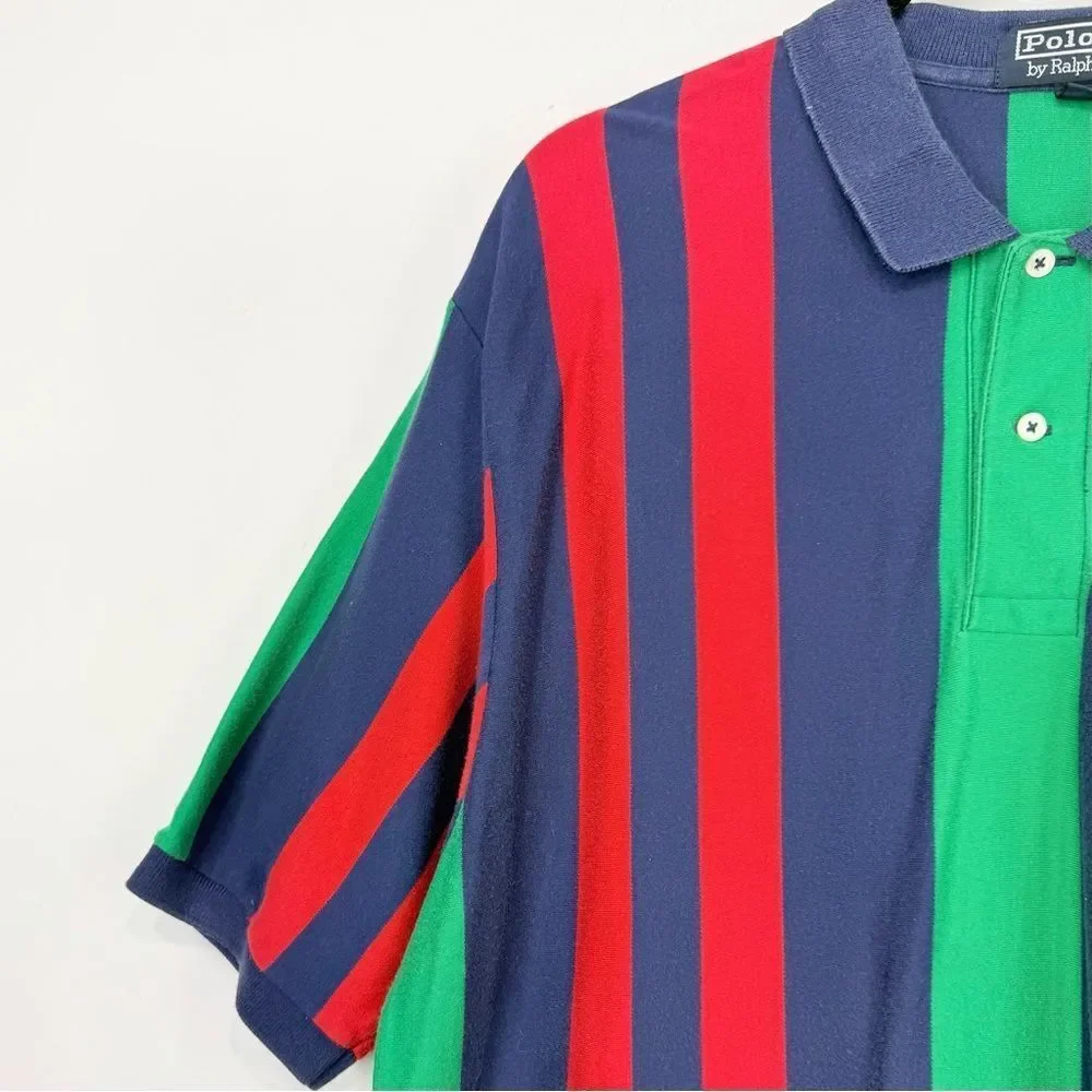 Polo Ralph Lauren Vintage Red Green Blue Striped Polo Shirt